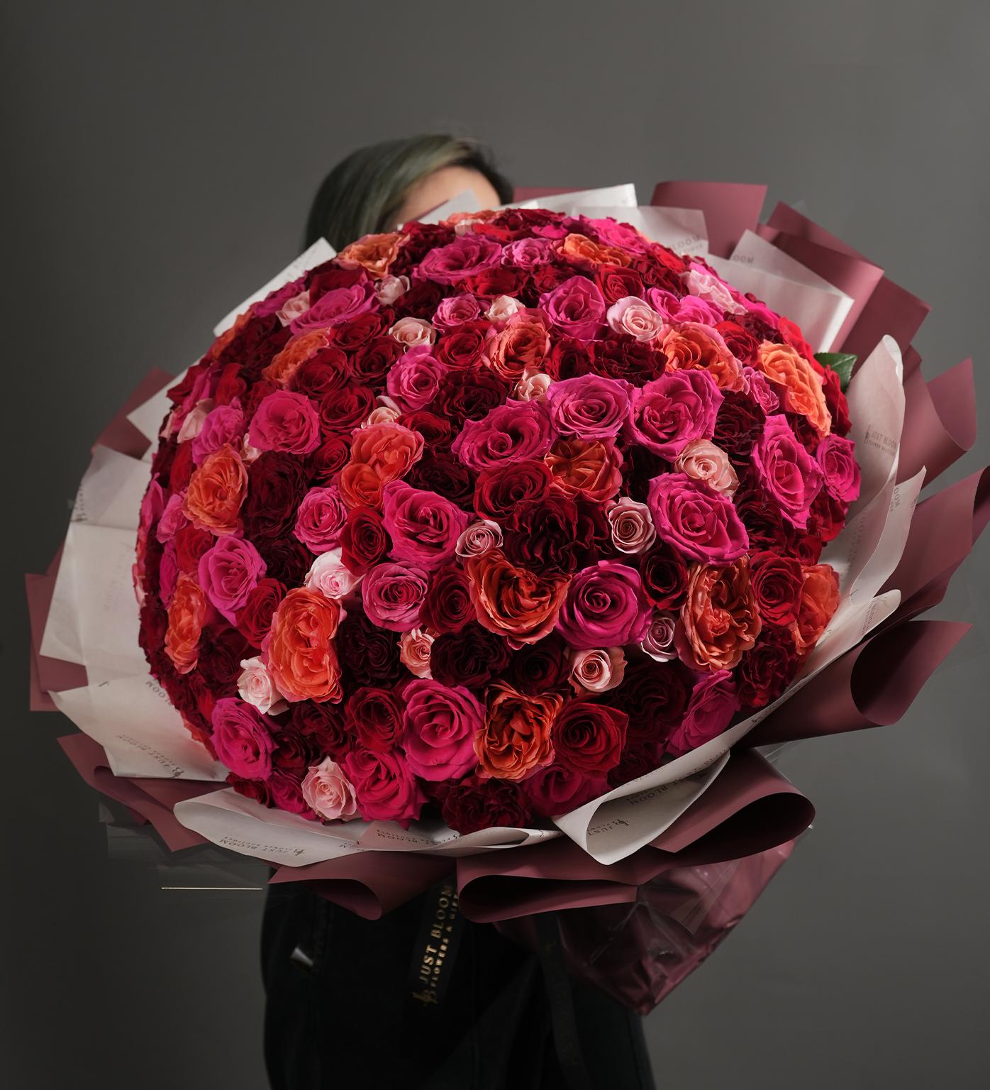 Renata' Ecuadorian Rose Bouquet - Vibrant Reds, Oranges, and Pinks